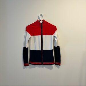 Tommy Hilfiger | Y2K Red White & Blue Zip Up Mock Neck Cardigan Sweater womens S